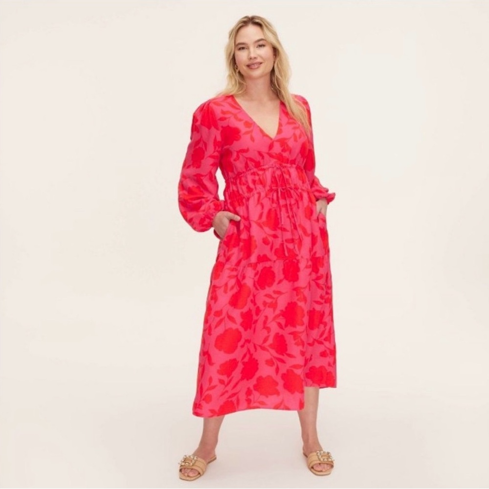 Bright Pink and Red Floral Midi Dress